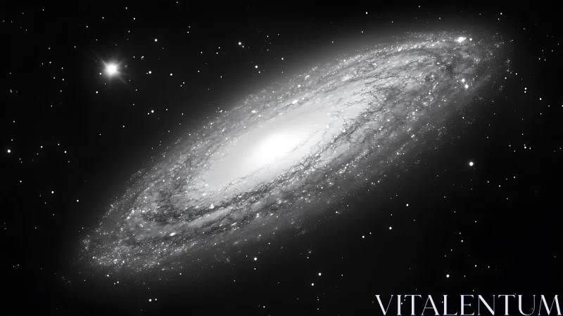 Spiral galaxy core in monochrome deep space view.