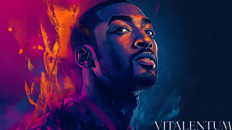 Vibrant digital portrait contrasts warm flare with cool void