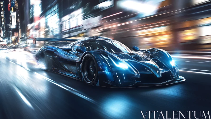 Aerodynamic hypercar renders with high-speed motion blur in neon city