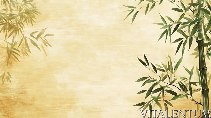 Digitally rendered bamboo stalks overlay textured parchment ground