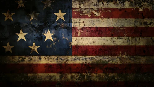 Weathered American flag artwork suggests endurance and history