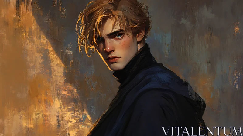 Storm-lit gaze catches fire in a painterly twilight portrait