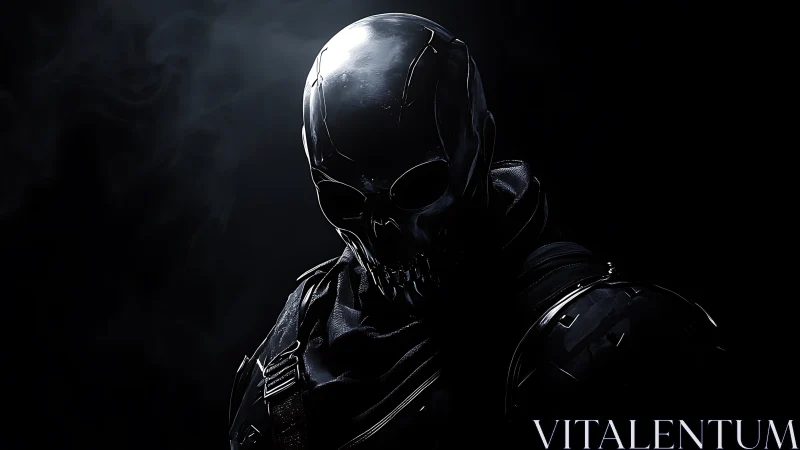 Cyber skull assassin in shadowed high contrast portrait.