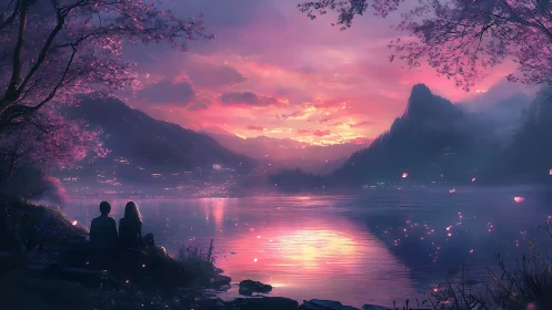 Lovers trade quiet promises beneath a violet mountain dawn