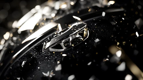 Luxurious close-up of a black and gold watch with sparkling accents.