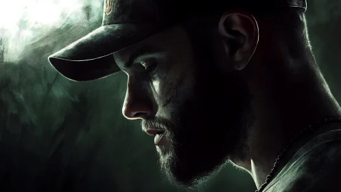 Brooding soldier in shadowed profile contemplates quiet resolve