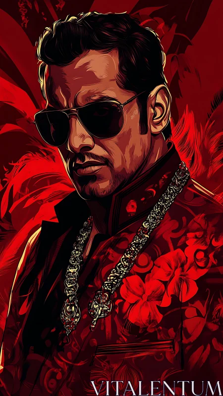 Crimson swagger paints a shadowed king in molten light