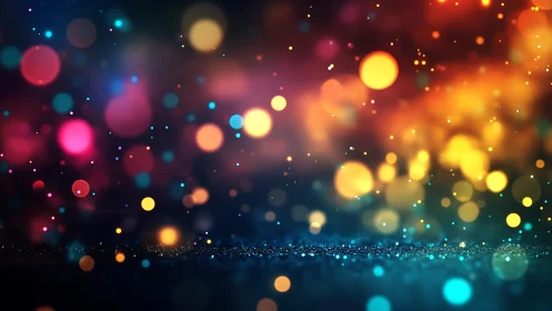 Vibrant bokeh lights on dark background, abstract digital art style.