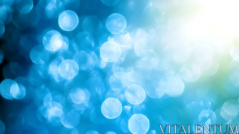 Blue bokeh light orbs glow against soft radiant background.