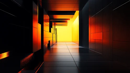 Illuminated Corridor with Warm Color Gradient.