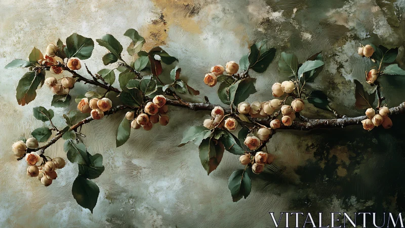 Realistic branch with yellow fruits in painterly botanical style.