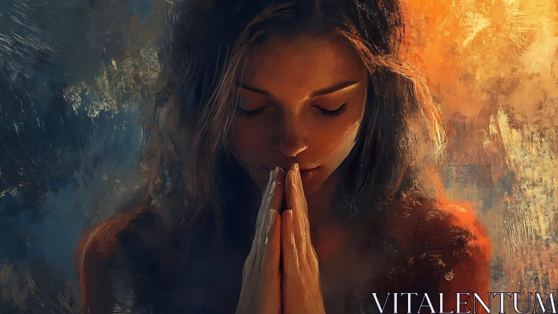 Woman with closed eyes in warm and cool abstract light.