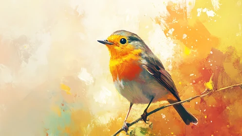 European Robin Rendered with Dynamic Watercolor Ink Technique