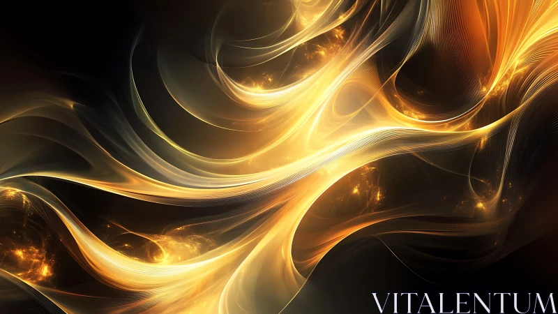 Luminous vector arcs in flowing golden abstract waves.