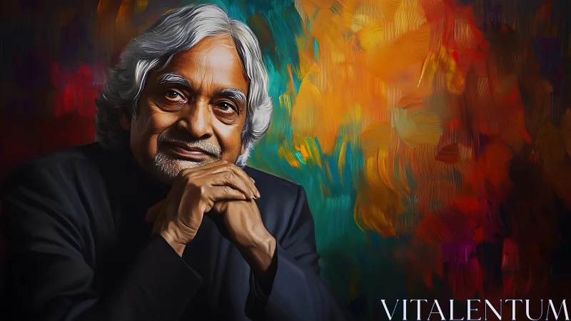 Gentle elder rests in thought against a vibrant painted glow