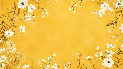 White Floral Arrangement on Golden Yellow Background.