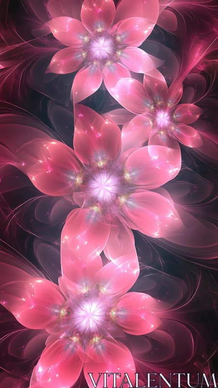 Fractal floral cascade in luminous pink translucent petals.