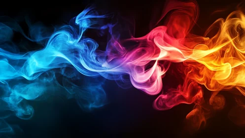 Abstract neon smoke waves transitioning through color spectrum.