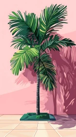Sunlit palm swagger against a dreamy pink courtyard wall.