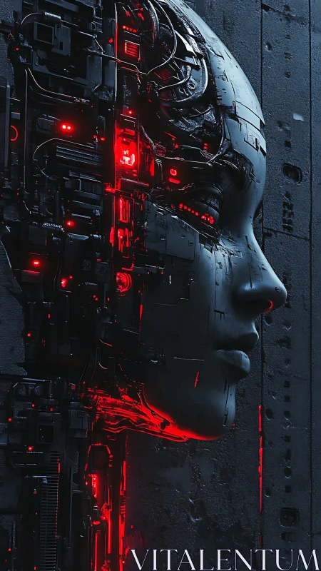 Cybernetic profile sculpture merges human visage with circuitry