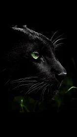 Emerald-Eyed Shadow: Black Cat's Luminous Gaze Cuts Through Darkness