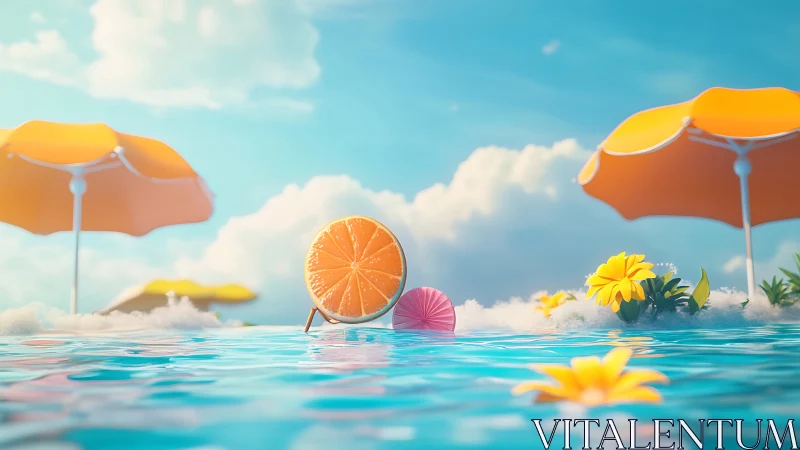 Sunny orange slice lounges by a dreamy summer pool