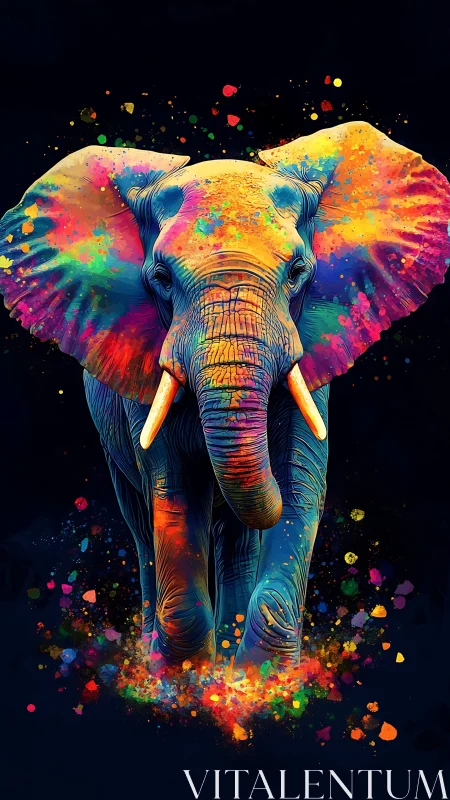 Vibrant digital elephant rendered in neon chromatic splashes