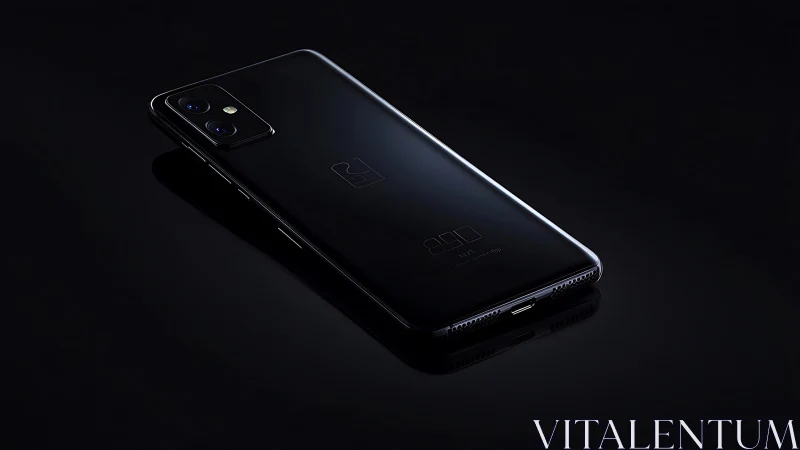 Black smartphone on dark surface in angled product view.