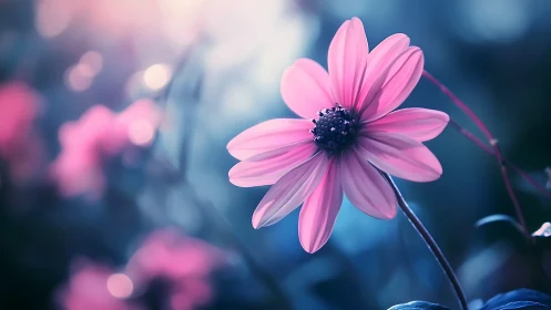 Pink Cosmos Flower in Soft Focus with Blurred Background