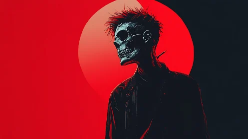 Midnight punk reaper lounges beneath a burning neon moon