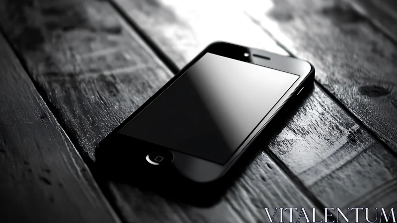 Smartphone positioned on weathered wooden surface