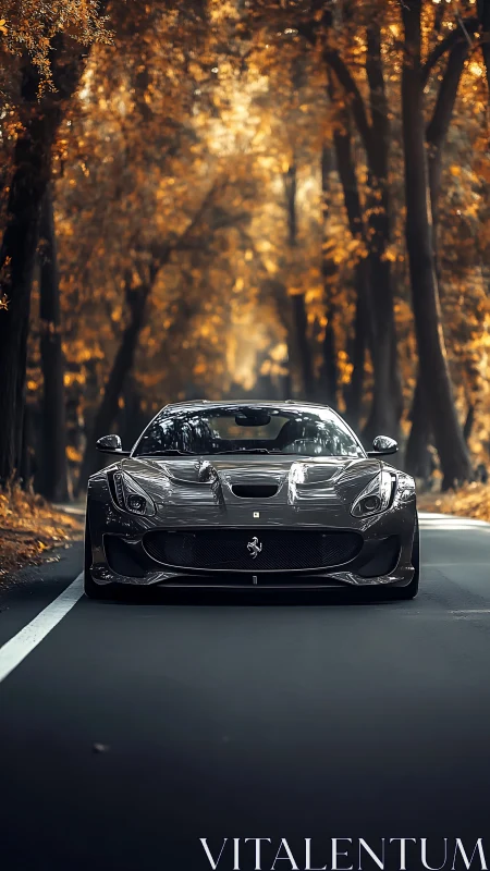 Midnight supercar slicing through molten autumn forest roads.