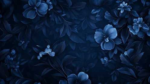 Monochromatic Botanical Composition: Indigo Floral Tapestry with Textured Petals.