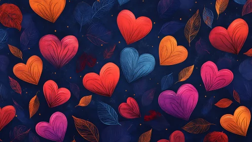 Stylized Botanical Heart Forms with Polychromatic Gradients on Deep Navy Field