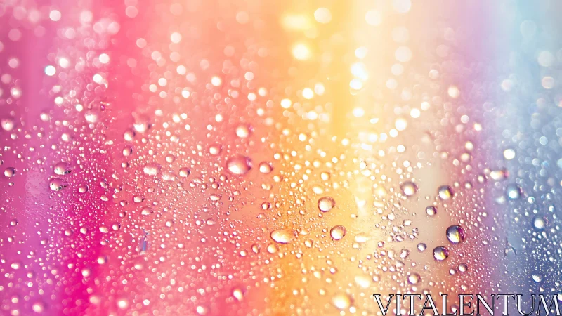Water droplets on multicolor gradient glass surface.