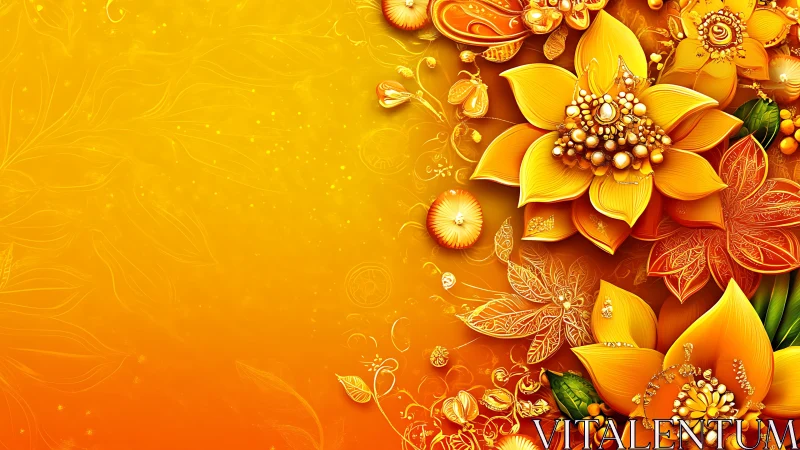 Golden Blossoms Dance Through Luminous Amber Dreams