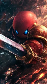 Armored red orb warrior thrusts glowing sword forward