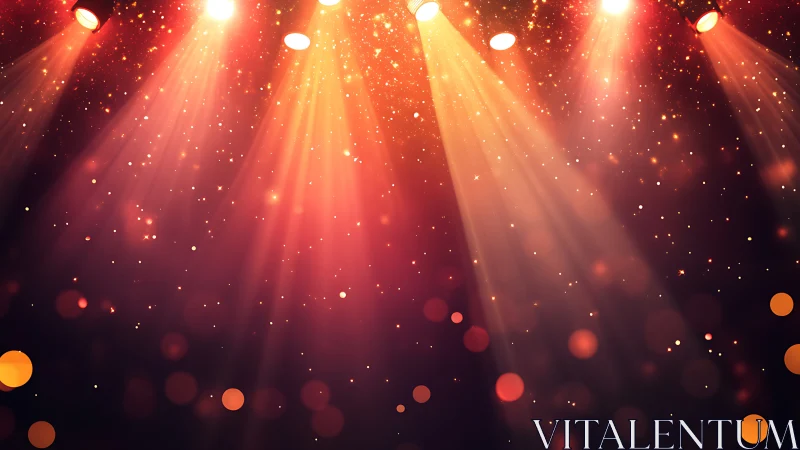Stage spotlights casting warm beams over glowing dust