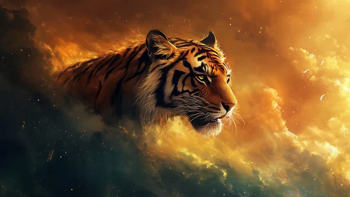Solarstorm tiger cruises through molten clouds of twilight