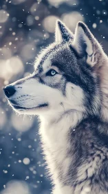 Snowlit husky gaze carved from winter’s quiet breath.