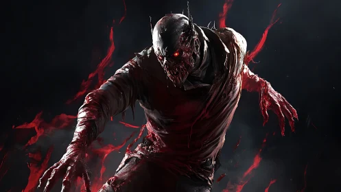 Demonic predator lunges through bloodlit shadow void.