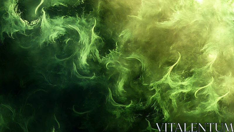 Emerald plasma clouds swirl across deep luminous void