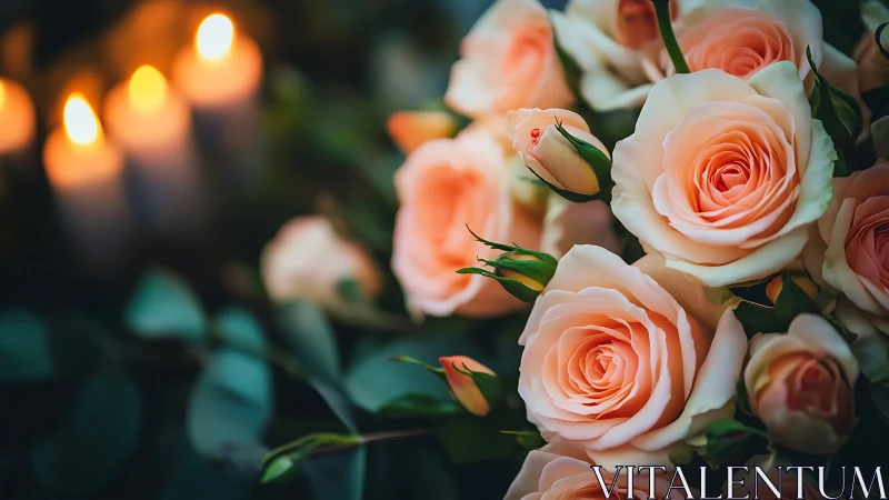 Peach Roses in Candlelight Glow.