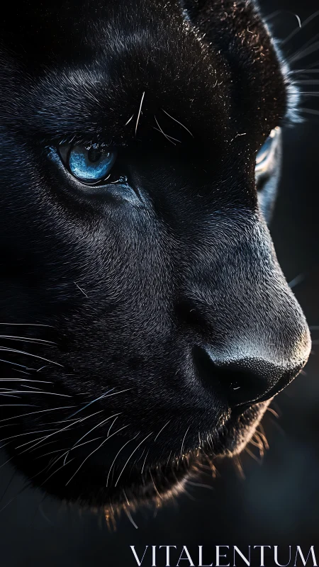 Black Cat Portrait with Blue Eyes in Dramatic Lighting