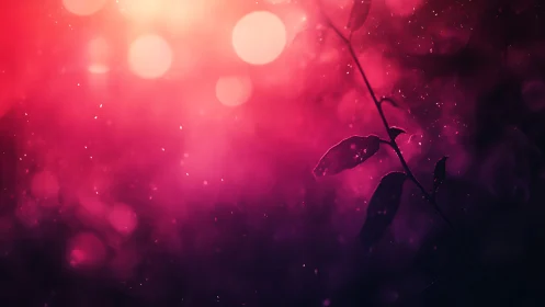 Backlit plant silhouette against pink bokeh glow.