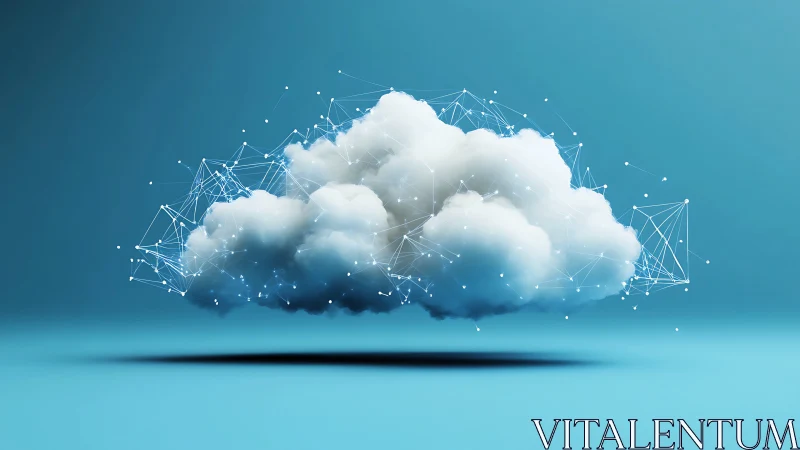 Digital data cloud floats in blue space with network links