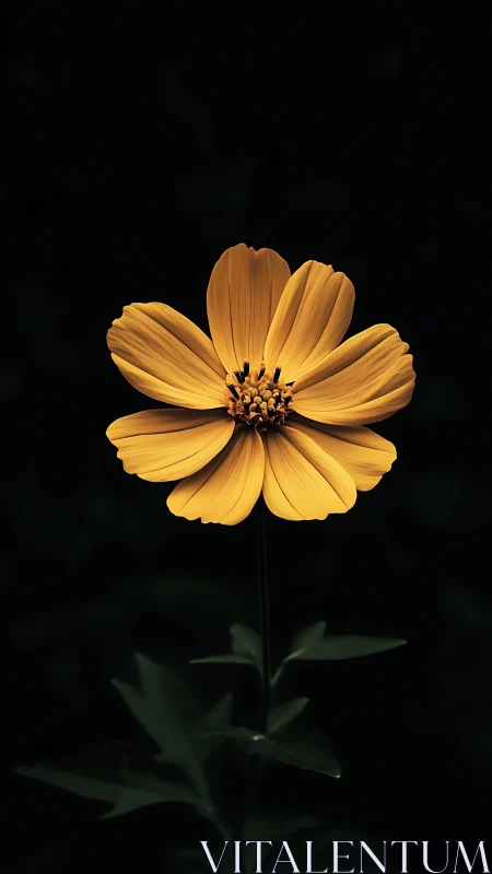 Golden Cosmos Flower Blooming in Darkness