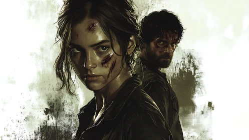 Battle-worn duo rendered in gritty, high-contrast digital painting