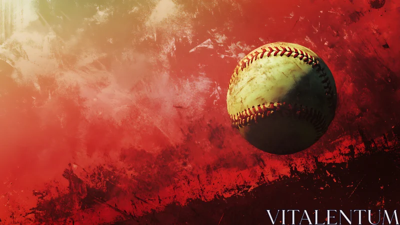 Weathered baseball over grungy red abstract background.