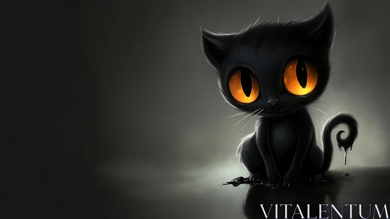 Mystical Black Kitten with Glowing Amber Eyes.